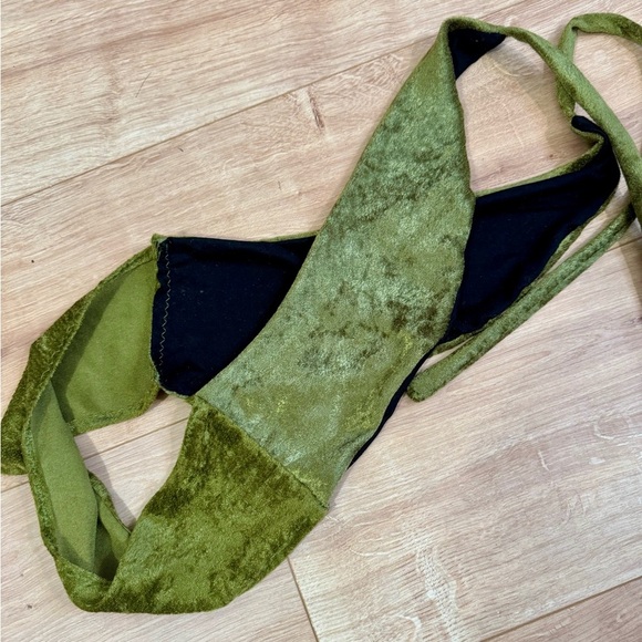 Olive Green Velvet Cross Halter Top - Picture 3 of 4
